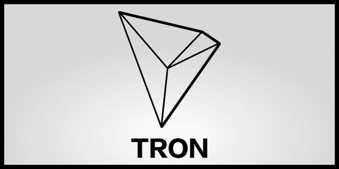 Geometric TRON logo (triangular 3D shape) with the word "TRON" displayed beneath it on a light gray background.