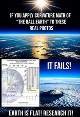 A meme image featuring a sunset over ocean waves with overlaid text "IF YOU APPLY CURVATURE MATH OF "THE BALL EARTH" TO THESE REAL PHOTOS IT FAILS! EARTH IS FLAT RESEACH IT!" alongside a diagram showing "CHART OF PLATE GLACIERS STAGES".