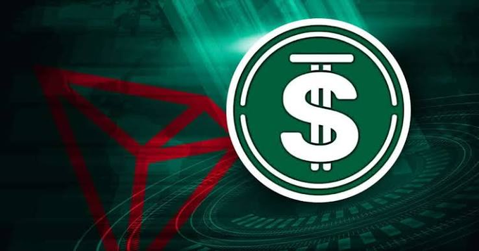 A green USDC stablecoin logo with a dollar sign superimposed over a red Tron (TRX) cryptocurrency graphic.