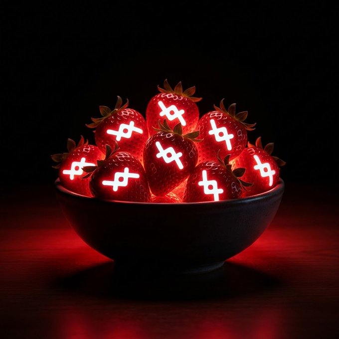 A dark bowl filled with glowing red strawberries, each marked with a white "$" symbol, set against a black background. The imagery playfully represents the $LOAN Protocol, suggesting a "fruitful" or "ripening" harvest of value, tying into the project's ticker and theme.