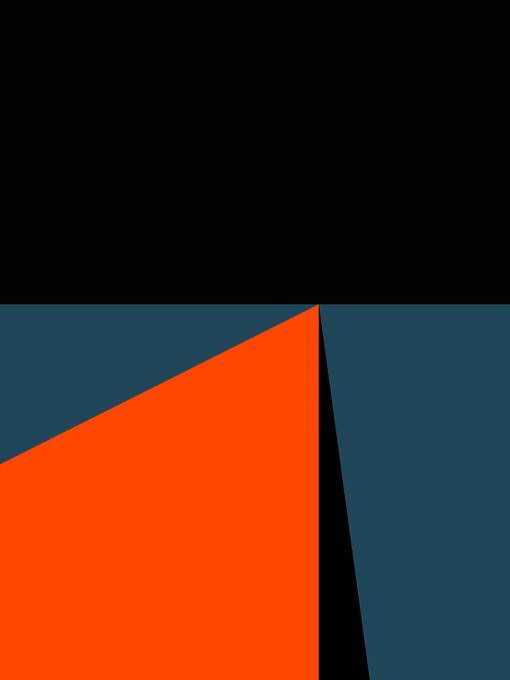 A minimalist geometric graphic composed of solid blocks of dark gray, black, blue-gray, and a large orange triangle in the lower-left portion.