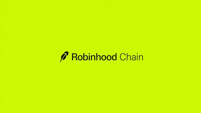 A solid lime green image displays the black "Robinhood Chain" logo, featuring a quill icon next to the text, visually branding the post's discussion on the Arbitrum versus Solana blockchain debate over value ownership.