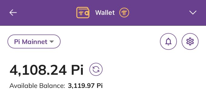 The image shows a Pi Network wallet interface displaying a total balance of 4,108.24 Pi, with an available balance of 3,119.97 Pi on the Pi Mainnet. This directly relates to the post's message about withdrawing from the Pi wallet, illustrating the secure interface where users can manage their Pi cryptocurrency holdings.