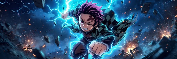 An anime character with pink and black hair in a checkered outfit performs a dynamic punch surrounded by blue lightning effects and debris.