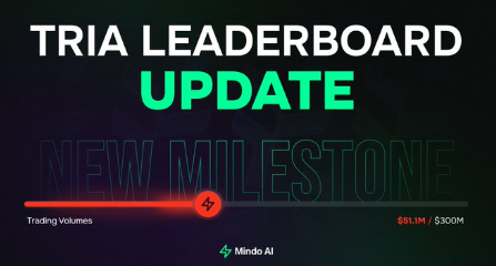 The image features a banner with white text that reads "Tria Leaderboard Update". Below this, there's a small icon depicting a book, which is related to the topic of the leaderboard update. The post suggests that the new milestone for this campaign involves increasing trading volume and providing more valuable content to followers through @useTria. The post encourages users to participate in the ongoing #Epoch 2 challenge by July 15th and offers an extension until then, giving them a greater chance at achieving higher reward tiers with TRIA Perp DEX trading volume.