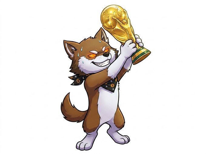 The image features a cartoon dog holding up a trophy, possibly a soccer cup or a gold trophy with a soccer ball design. The caption below the image reads "If you can'T handle the dip you won't be able to get the benefits of the pump! $LOBO @lobothewolfpup #FIFAWorldCup". This suggests that the dog is promoting an event or activity related to sports, specifically soccer, and is encouraging people to participate in it.
