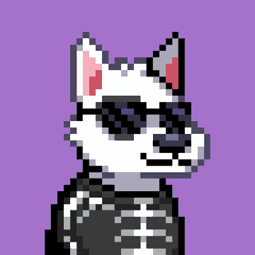 A pixel art illustration features a white dog-like character wearing black sunglasses and a black outfit against a purple background, fitting the "Astro" theme referenced in the post about an upcoming PFP collection and merch line drop scheduled for December or January.