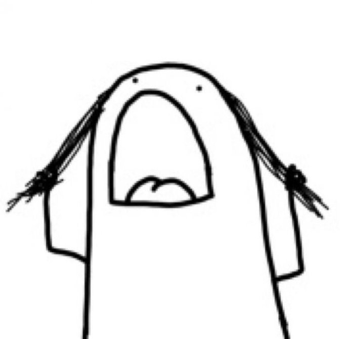 A black-and-white line drawing meme of a character with a wide-open mouth appearing to scream in shock or distress.