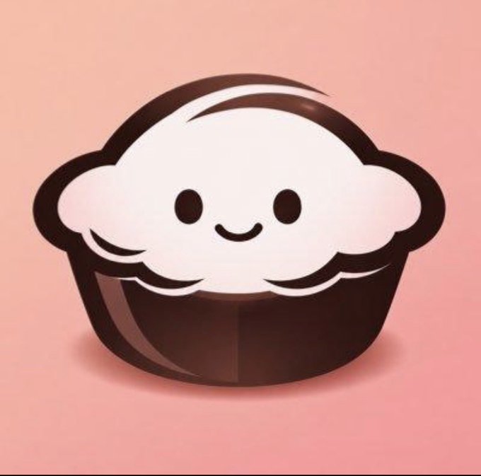 A cute cartoon cupcake or dessert character with a smiling face is shown against a soft pink background.