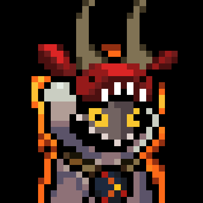 The image features a cartoon cat with horns wearing a red hat that has a flame design on it. The cat appears to be waving at the viewer, giving off an impression of being friendly or welcoming. The background of the image is black, which contrasts with the colorful elements in the foreground and makes them stand out more prominently. There are also some text elements present in the image, such as "im mogly aka fugly." and "@AbstractChain @Skarly & @LucaNetz," which may be related to the post or the creator of the cartoon cat.
