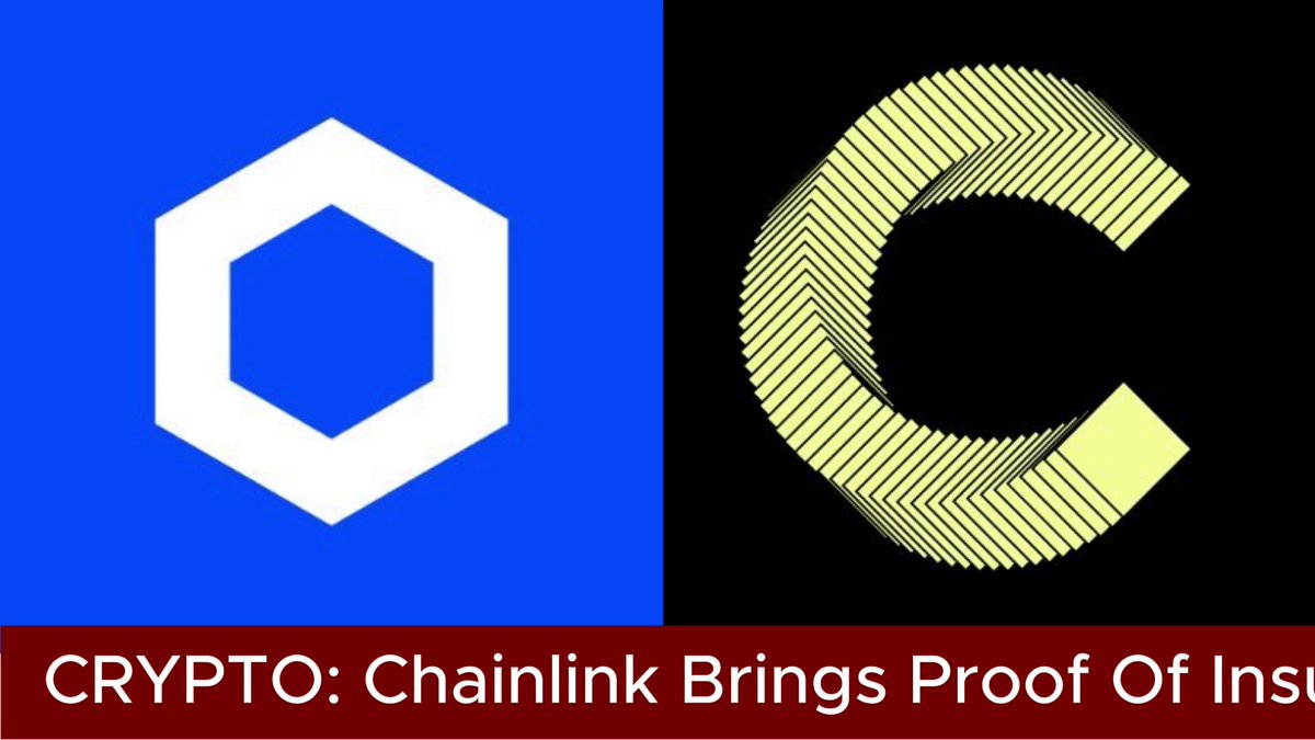 The image features a logo with two hexagons, one blue and one yellow, placed side by side against a black background. Below the logos, there's text that reads "Crypto: Chainlink Brings Proof Of Insurability On Canton Network T-RIZE ( @trize_io ) has adopted Chainlink $LINK to power proof of insurance for its tokenized private credit product on Canton Network". The image is accompanied by a caption, which provides information about the integration between the logos and the post.