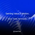 A blue-toned graphic with white text reading 'Gaming Values, Motion, Shape, Taste, Participate,' and the Questverse logo at the bottom.