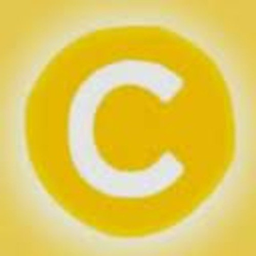 A yellow circular icon with a glowing halo effect displays a white capital letter "C" in the center.
