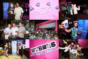 A photo collage capturing moments from a 'BTC Prague' event, featuring attendees, speakers on stage, merchandise like t-shirts and stickers, and people posing at the venue.