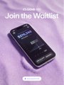 A promotional graphic with the text 'Join the Waitlist' above a smartphone displaying a dark interface, set against a purple fabric background.