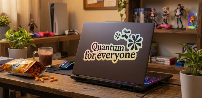 The image features a laptop computer sitting on top of a wooden table with various items surrounding it. There are two potted plants nearby, one located closer to the left side of the table and another towards the right side. A cup can be seen in front of the laptop, possibly containing coffee or tea. Additionally, there is a bag of chips placed next to the laptop on the table. The background reveals that this scene takes place in an office setting with shelves filled with books visible behind the laptop computer.