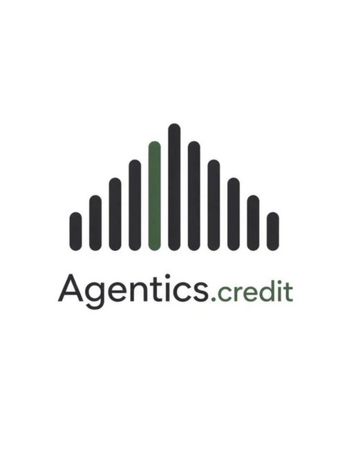 Logo for "Agentics.credit" displayed as black vertical bars forming a hill/equalizer shape with one green bar, set against a white background.