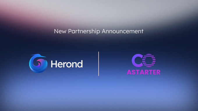 Announcement graphic titled 'New Partnership Announcement' showing logos for 'Herond' and 'CO ASTARTER' separated by a vertical line.