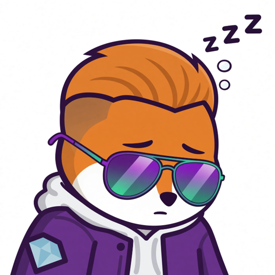 A cartoon orange fox character wearing purple-tinted sunglasses and a purple hoodie appears drowsy, with "ZZZ" floating above its head to indicate sleep. The sleepy, dozing vibe visually reinforces the "GN (Gud Night!)" goodnight message in the post.