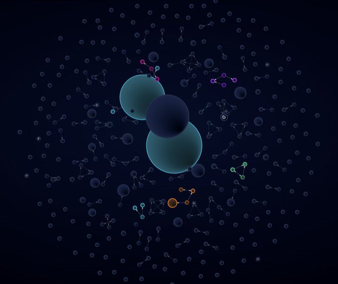 A digital illustration features a central atomic structure with three large teal spheres orbiting a dark nucleus, surrounded by a constellation of smaller scattered spheres and molecular-like clusters in a deep navy void, symbolizing the underlying token mechanics and network activity of $HEI.

The image's atomic and molecular imagery visually represents the token burns, network growth, and market dynamics described in the post, using interconnected nodes to mirror the rising trading volume and expanding open interest on the $HEI blockchain.