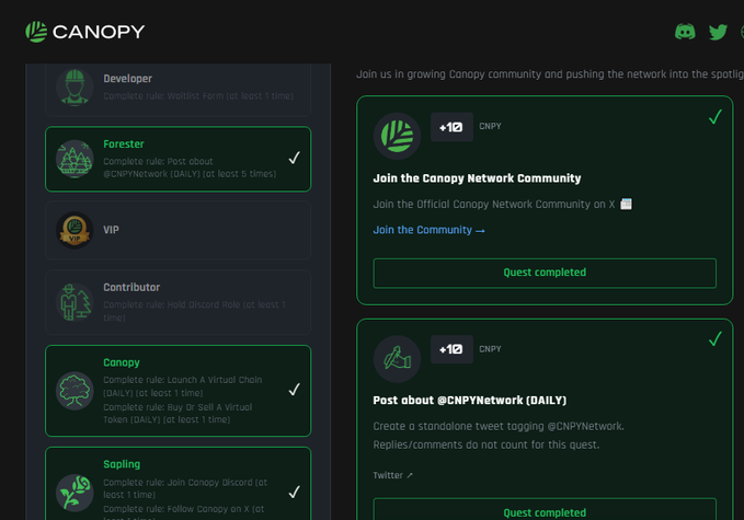 The image displays a page that has different sections for joining the Canopy Network Community, creating an appchain, launching apps, setting up apps with multiple tabs, adding comments or feedback, and completing installations. The main focus of this screenshot is on the "join" section in the Canopy Network Community, which indicates that the user can join the community and participate in the development process.
