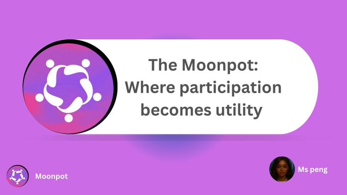 A presentation slide titled 'The Moonpot: Where participation becomes utility' by Ms peng, featuring the Moonpot logo on a purple background.