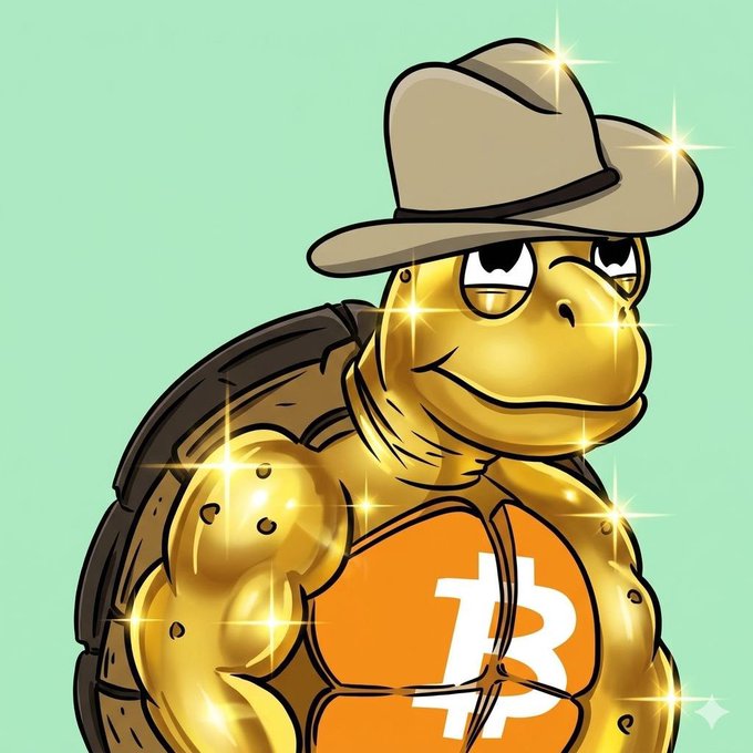 The image features a cartoon turtle wearing an orange shirt that has the word "B" written on it, along with a brown hat. The turtle appears to be smiling and looking directly at the camera. The background of the image is green, which contrasts nicely with the orange color of the turtle's shirt. There are also some stars scattered around the image, adding an extra touch of whimsy to the scene.