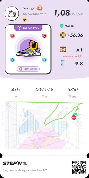 The image shows a phone screen with a fitness tracking app. It displays the user's activity data for today, including steps taken, distance traveled, calories burned, and the current time. The app also provides information about the distance between the user's location and their previous location as well as the average speed at which they've been running during this session.