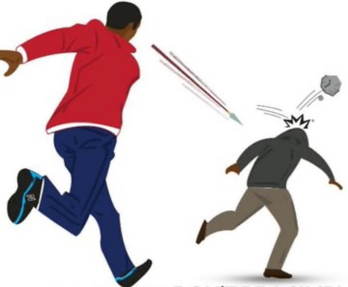 The cartoon-style illustration depicts a person in a red hoodie chasing another figure while being struck by a projectile, symbolizing reckless pursuit of a single trade leading to losses. The image visually reinforces the caption's warning about abandoning a $50 stop-loss strategy while chasing volatile trades advised by influencers like Devameer.