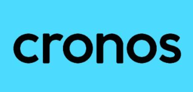 The Cronos logo displayed in black lowercase text on a bright turquoise/cyan background.