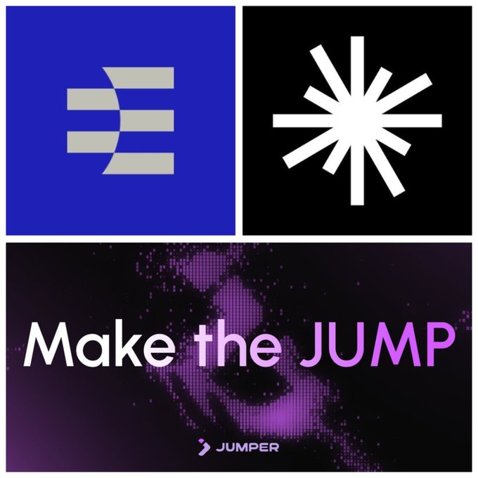 The image features logos for Ethos Network (blue) and Jumper (black with purple "Make the JUMP" tagline), representing two of the three Q4 token sale TGEs the user participated in, alongside a third unshown project. The "JUMPER" branding at the bottom directly corresponds to the @jumperapp entry where the user committed $22K to a $75M FDV sale.