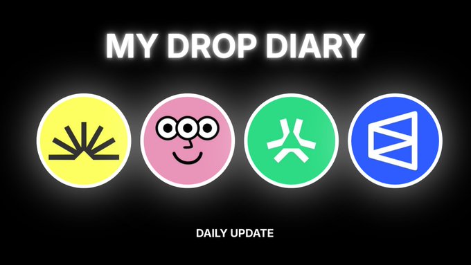The image features a poster for an album called "My Drop Diary" by Sahara AI. The main visual element of the poster is an illustration of four different colored circles containing cartoon characters or icons, such as an eye, smiley face, angry symbol, and a book. Above these images, there's text that reads: "My Drop Diary". Below this image are bullet points describing a recent achievement for the album: it was the biggest win for Sahara AI in terms of followers and engagement on their website. Additionally, the poster includes some numbers, suggesting that the album received a considerable amount of attention or perhaps a substantial amount of money in rewards.