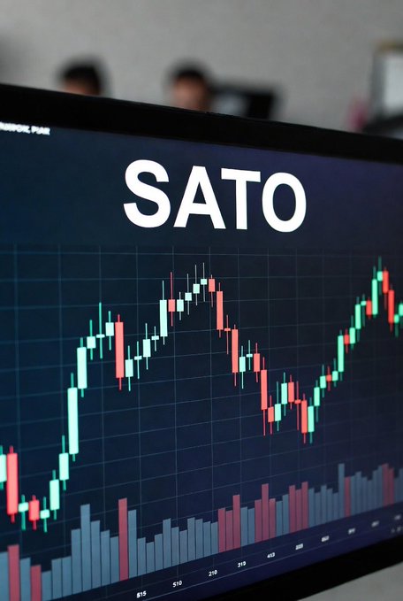The image shows a stock chart for $uPEG, which displays a positive upward trend of trading volume over time. The website being displayed states "SATO", indicating that this chart represents shares from Sato Pharmaceuticals. The focus is on the stock's performance and its potential long-term growth, despite short-term fluctuations in on-chain SVVs or unicorn hype surrounding it.