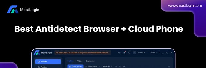 The image shows a laptop screen displaying an open webpage with information about Best Antidetect Browser + Cloud Phone, including the website's URL at the bottom. Below this, there are purple lines reading "Best Antidetect Browser + Cloud Phone". The background color is white, and the title of the post reads "Most AI projects sell GPU".