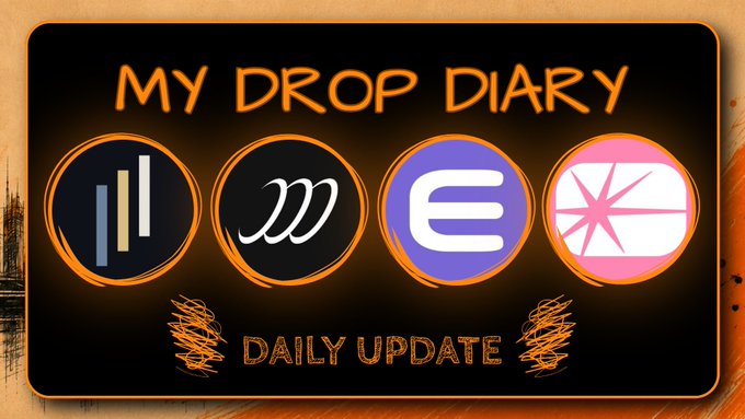 A 'MY DROP DIARY' daily update graphic featuring four circular icons and a handwritten-style 'DAILY UPDATE' label on an orange-toned background.