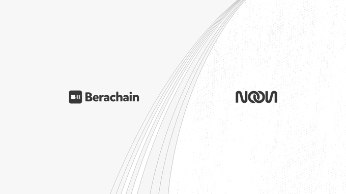 A promotional graphic with the Berachain and Nouns (NOUN) logos on a light gray background with flowing line designs.