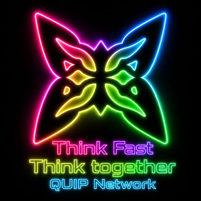 The image features a neon butterfly logo with the text "Think Fast" written below it, along with the words "Think Together" and "QUIP Network". The butterfly design represents the concept of QUIP (Quickly-Deployable Internet Privacy Platform), which is an innovative approach to securing online transactions.

The background of the image is black, making the neon butterfly stand out prominently. The text on the image is in a larger font size compared to the rest of the image, ensuring it is easily readable and visible against the dark background.