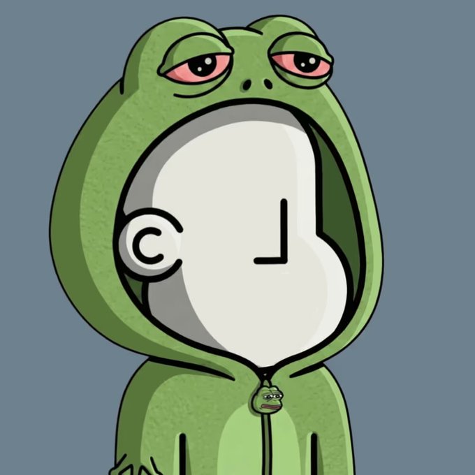 The image features a cartoon frog wearing a green hoodie with its mouth open, giving the impression that it has a sad or angry expression. The frog's face is drawn in black marker, making it stand out against the background. In the bottom right corner of the image, there is text that reads "the pepe 1/1 is now mine". This phrase adds an element of humor and personalization to the scene, as if the frog has been given a unique name or identity within the post.