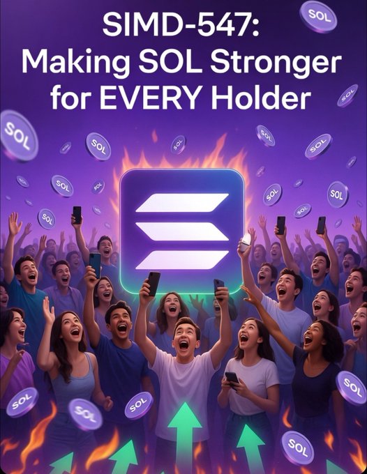 The image features a group of people holding up their phones, with some of them showing off their cell phone screens. The text "SOLANA SIMD-547" is written above this scene. The image suggests that there might be an ongoing discussion or debate about the potential impact of Solana's new token system on users who are swapping tokens and trying to understand how it works.
