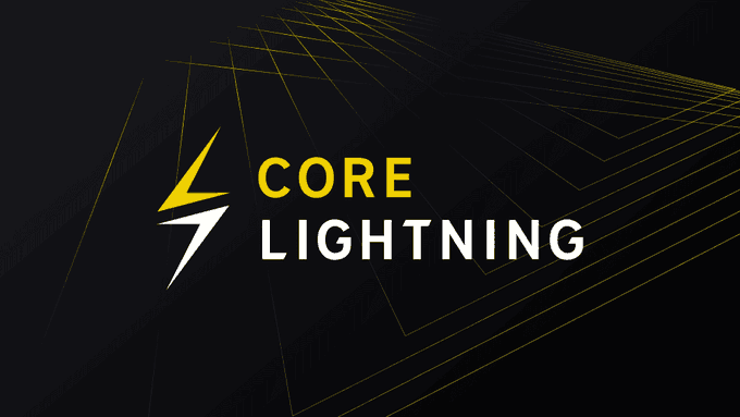 Core Lightning logo with "CORE LIGHTNING" text in yellow and white on a dark background with yellow lightning bolt accents. The image serves as the project's branding for the security advisory warning about vulnerabilities in nodes running version 26.06.7 or earlier.