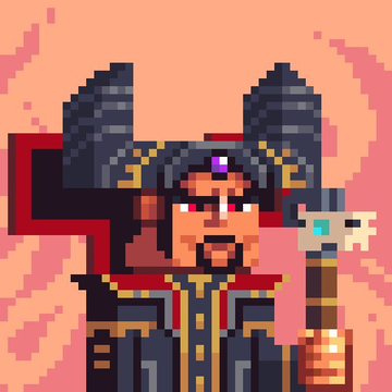 The image features a man dressed as a character from a video game or anime with a long beard wearing a black robe and holding a sword. The background of the image has pink and orange colors, which could be an artistic choice made by the creator. The caption provided in the image is about two NFT projects that are available for purchase: one being KnightmaresETH Supply and another being @GreenAcresNFT Supply.