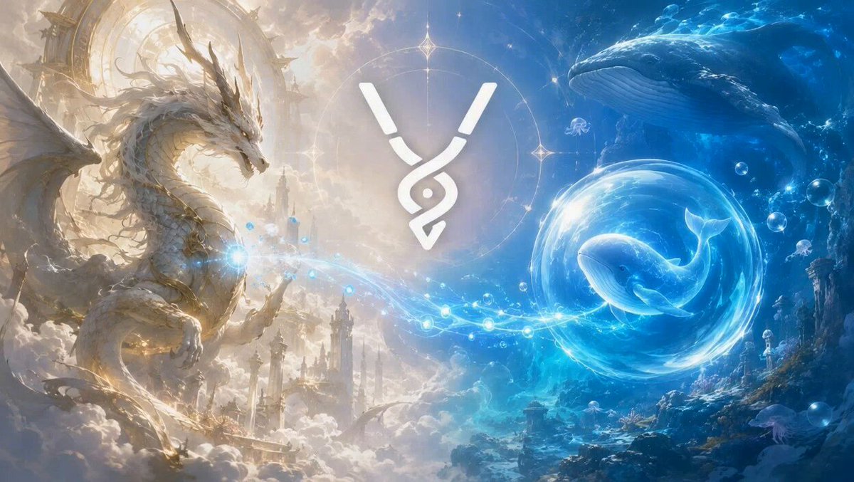 The image features a large, colorful illustration of a dragon and a mermaid with blue water surrounding them. The background includes clouds and stars, creating an otherworldly atmosphere. The text "Vita.fun V2" is written above the illustration, indicating that this artwork represents the concept of Vita.fun V2, which is a new life evolution protocol on-chain. The phrase "Epochs are opened. Rules are written on-chain." suggests that the image is related to the concept of on-chain evolution and the rules governing it.