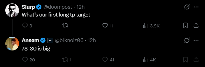 The image features a black background with two Twitter posts displayed side by side, both containing text that reads "@slurp what's our first long target @blacknoi06 12h". The posts are arranged vertically, with the top post being slightly larger than the bottom one. The text in the posts seems to be related to a social media account or a conversation about a specific topic.