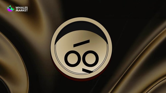 A graphic for 'Whales Market' featuring a gold coin with a stylized character face against a dark, wavy background.