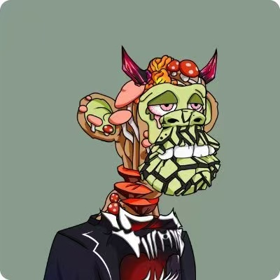 The image features a cartoon-style drawing of a monkey wearing a black suit, with horns and a face painted on its head. The monkey appears to be dressed for a formal event or party, as indicated by the presence of a tie around its neck. The background is a light green color that contrasts with the monkey's outfit. The caption at the bottom of the image reads: "If you'r a Chinese-speaking monkey. But I didn't follow you, that'S my problem. Please leave a message for me to follow Are you a monkey? bored ape yacht club this.bayc.com/tuge".