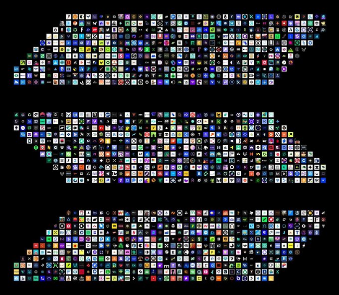 A vibrant collage of hundreds of colorful crypto and Solana project logos arranged in three horizontal bands against a black background, representing the diverse ecosystem of Solana-based projects for users to choose their favorite from.

Notably, one logo clearly displays the letter "m" (likely MonkeSol or a similar project), and the word "Kamino" can be spotted among the tiles, highlighting well-known Solana DeFi and NFT platforms featured in this community poll.