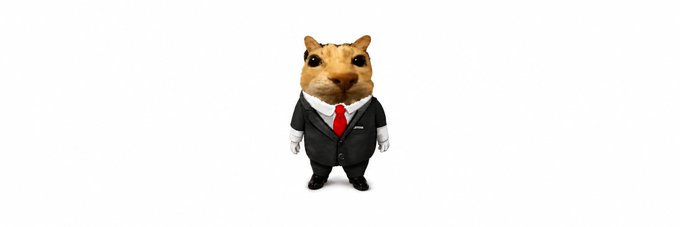 A 3D illustration of a hamster wearing a black business suit with a red tie, standing against a white background.