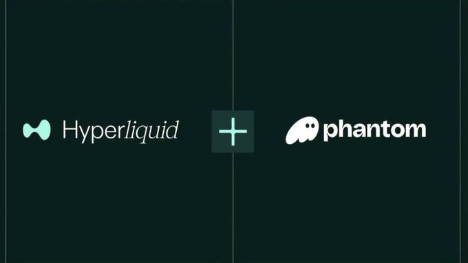 Dark graphic featuring the 'Hyperliquid' and 'Phantom' logos separated by a plus sign, indicating a partnership or integration between the two crypto platforms.