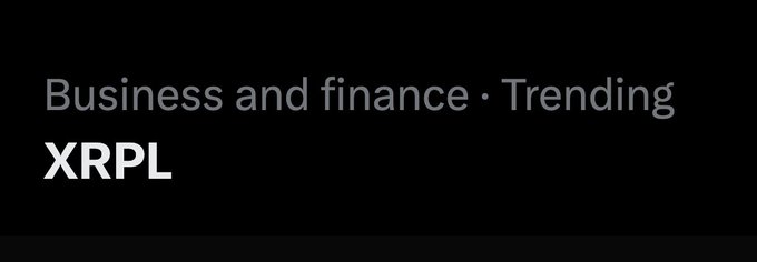 The image displays a dark-themed news or search result snippet labeled "Business and finance · Trending" featuring the ticker **XRPL**, indicating that XRP Ledger is currently a trending topic in business and finance.