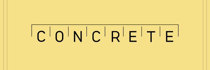 A minimalist logo on a beige background displaying the word 'CONCRETE' with a technical drawing-style frame around the letters.